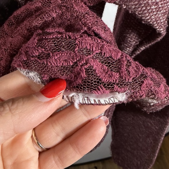 Miss Me Medium Sheer Lace Maroon Long Sleeve Top Biker Studded Sequin Emo Punk - Picture 11 of 11